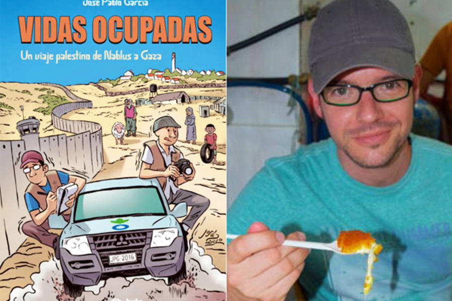 Tapa de "Vidas ocupadas" y a la derecha, su autor José Pablo García. 